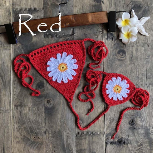 Handmade Crochet Flower Micro Bikini - Tops/ Bottoms